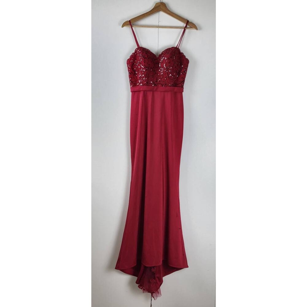 Nox Anabel Sequined Mermaid Prom Sweetheart Maxi Dress w/ Lace Floral Train | S - Picture 4 of 11
